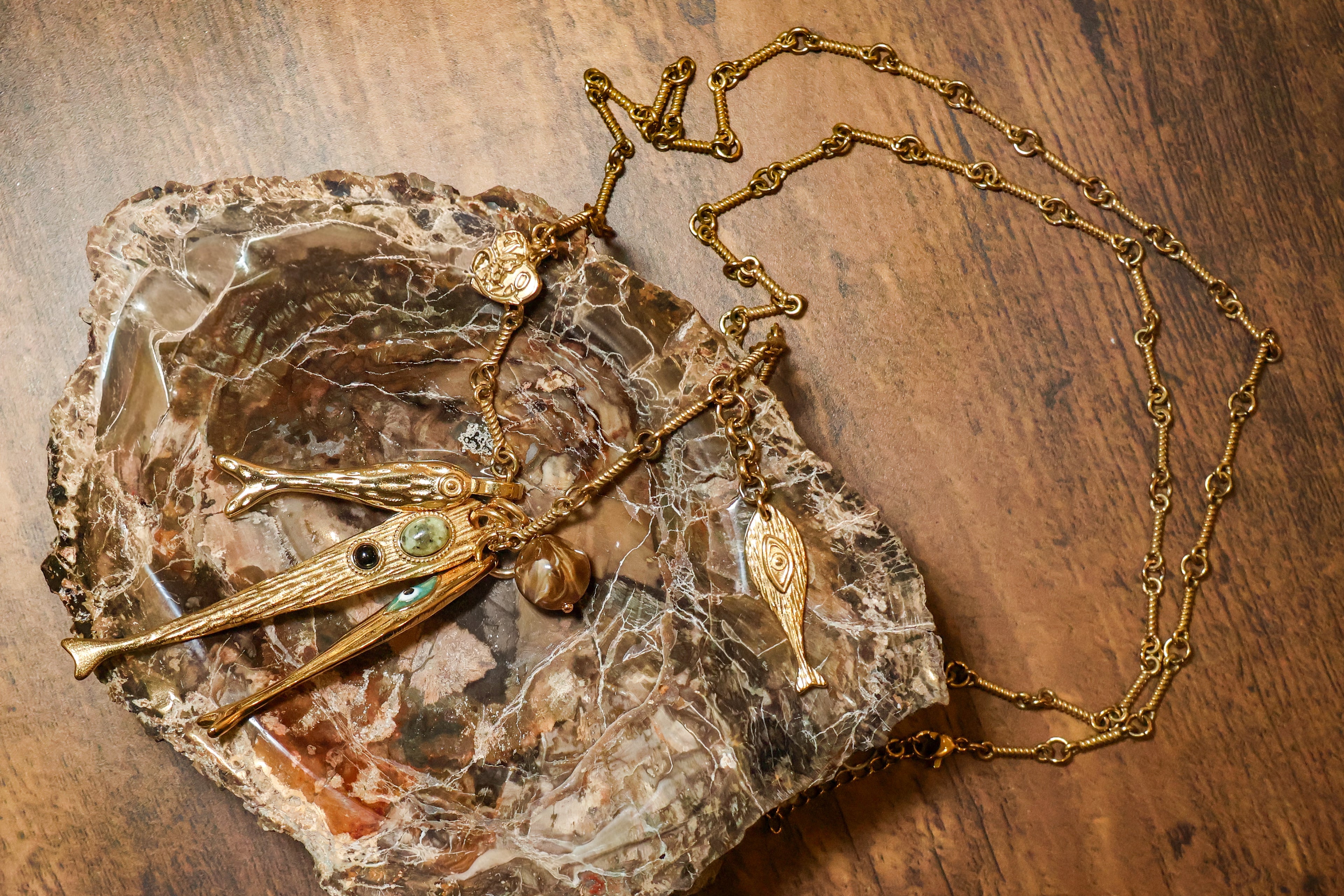 Golden Fish Charm Necklace