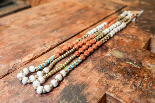 Ceramic, Gold, Turquoise, Rudraksha Necklace